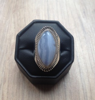 Zilveren ring met ovale blauw Lace Agaat maat 17 mm